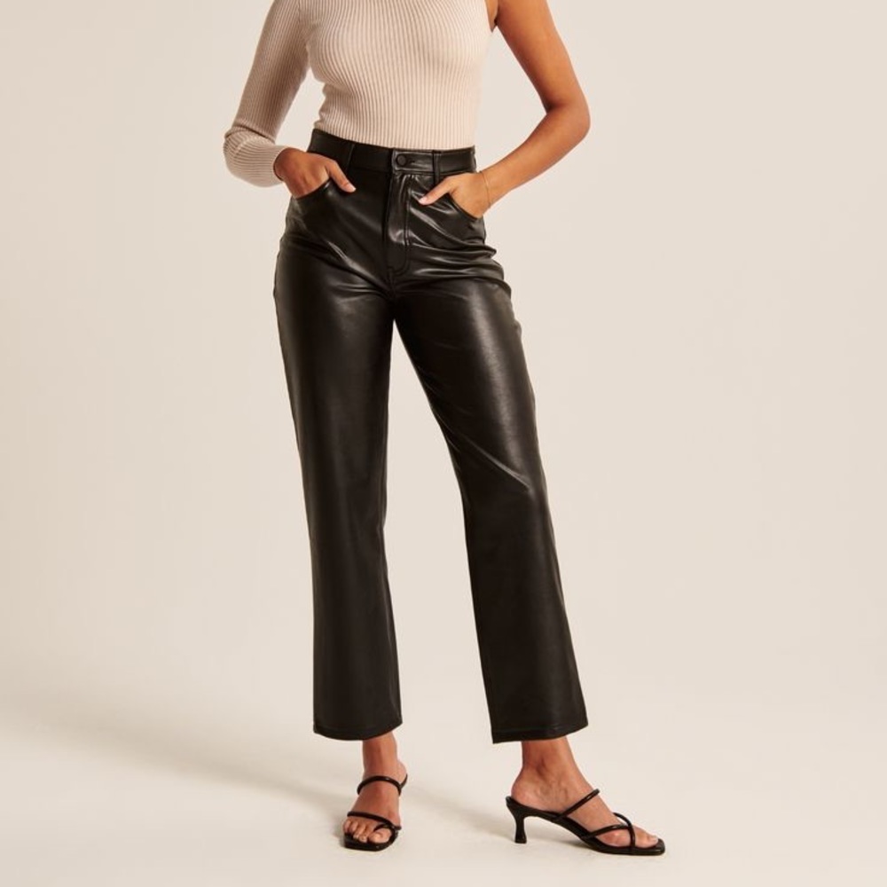 Abercrombie & Fitch Black Faux Leather Cropped Wide-Leg Pants